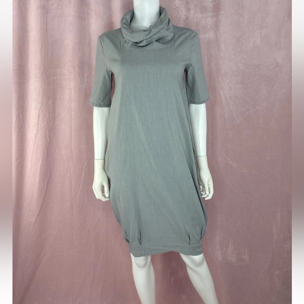 Sarah Pacini Womens Gray Linen Dress Size XS Avant Garde Lagenlook Bubble Cowl